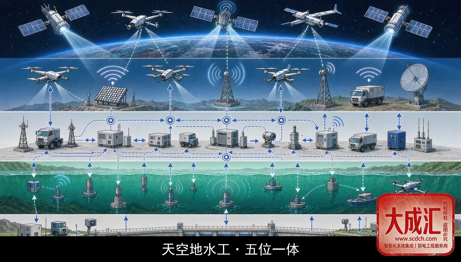 天空地水工五位一体监测示意图