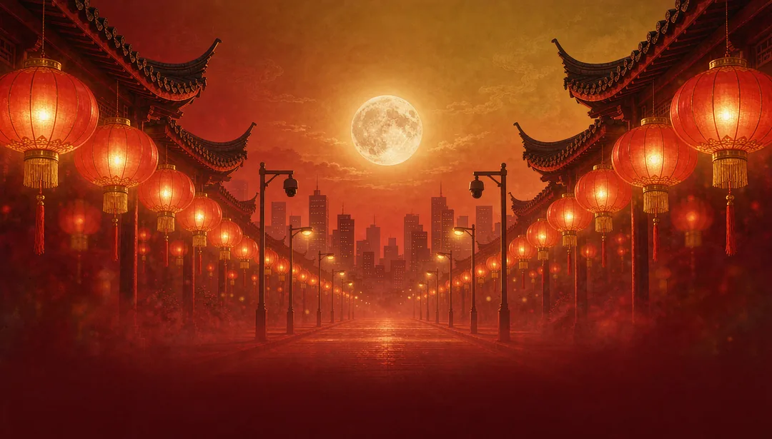月色下的园区楼宇与安防设施